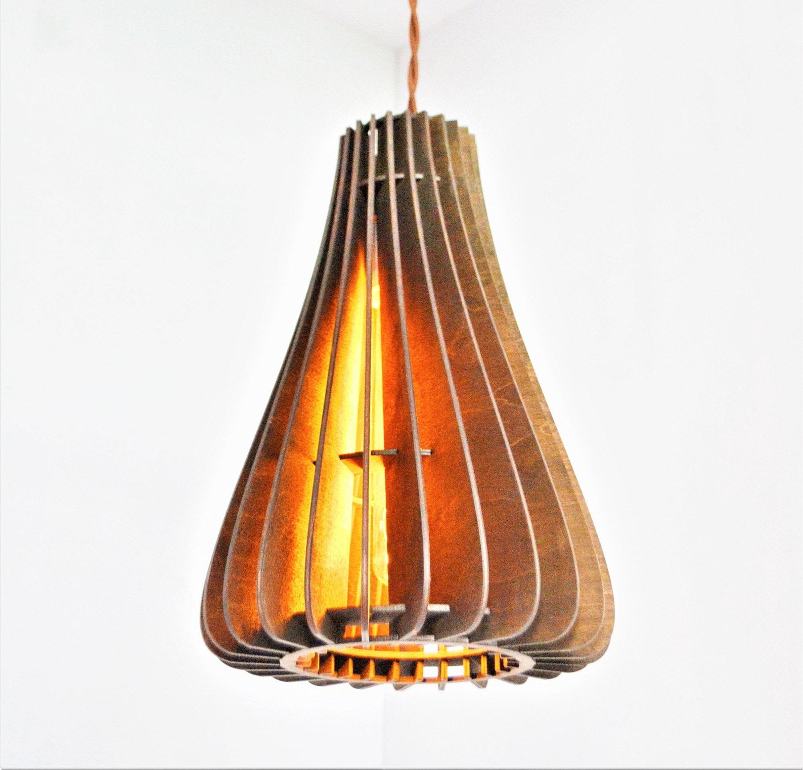 Boho ceiling light Wood lamp shade Boho light fixtures Wooden Etsy