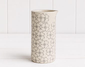 Bloomingville Ceramic Pitcher Vase | Gray Floral Mini Vase | Small Farmhouse Bud Vase | Cottage Kitchen Decor