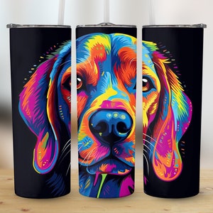 Colorful Neon Beagle 20 oz Skinny Tumbler Sublimation Design, Straight And Tapered Tumbler Wrap, Template, Instant Digital Download PNG