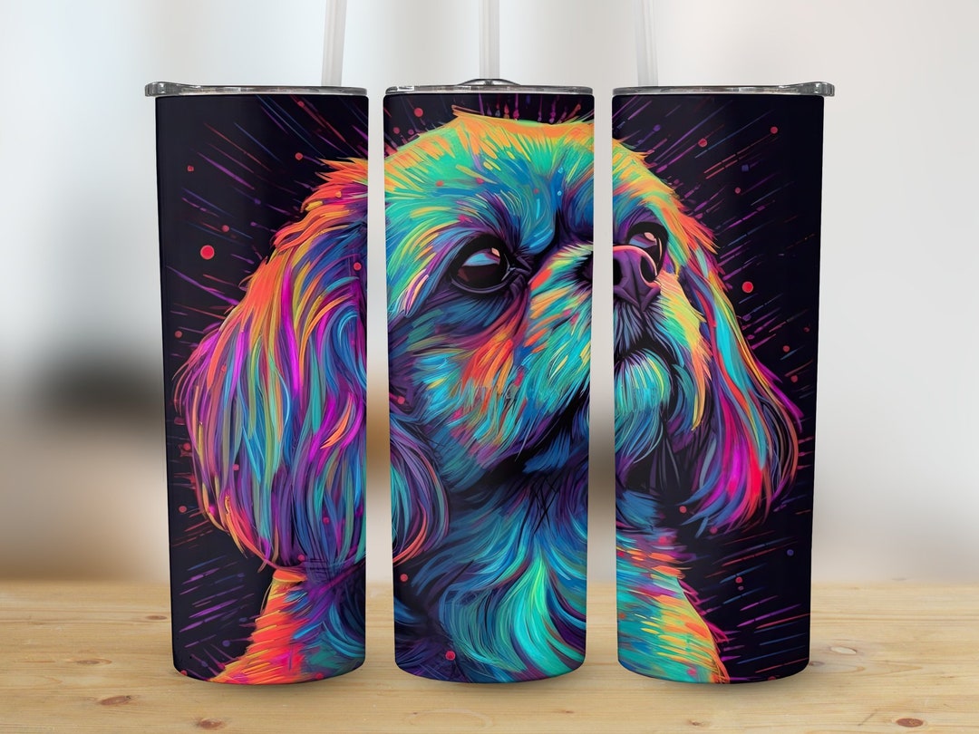 Colorful Neon Shih Tzu 20 Oz Skinny Tumbler Sublimation Design ...