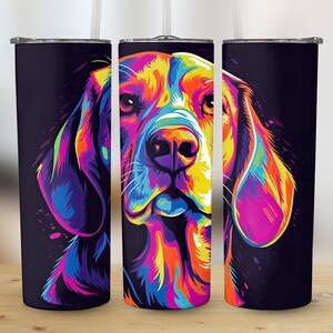 Colorful Neon Beagle 20 oz Skinny Tumbler Sublimation Design, Straight And Tapered Tumbler Wrap, Template, Instant Digital Download PNG