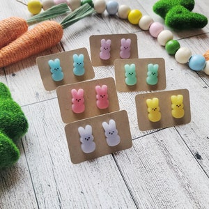 Marshmellow Easter Peeps Stud Earrings, Marshmallow Bunny, Spring Earrings, Nostalgic, Gift For Her, Easter Earring