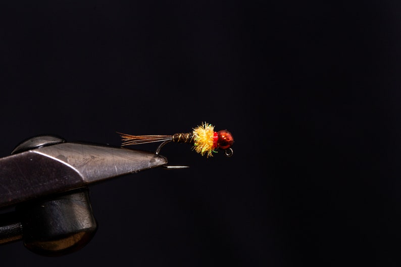 Fly Fishing Flies 12 Beaded Dust Mop Fly Black color size 10 Barbless Jig