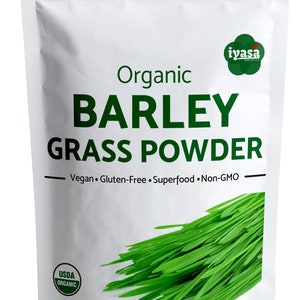 Organic Barley Grass Powder Raw, Vegan, Green Super Food, Natural Energy Booster and Body Detox, Resealable Pouch,