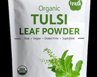 Tulsi Powder Organic, Holy Basil- Ocimum Sanctum, Tulsi Tea, Ayurveda Herb, Resealable pack of 4, 8 and 16 oz.