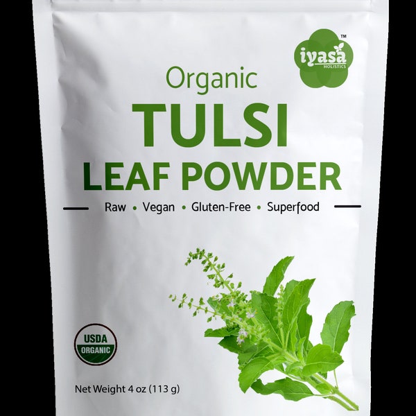 Tulsi Powder Organic, Holy Basil- Ocimum Sanctum, Tulsi Tea, Ayurveda Herb, Resealable pack of 4, 8 and 16 oz.