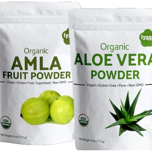 Organic Amla - Aloe Vera Powder combo, Certified Organic, Ayurveda Herbs and Superfood for Skin & Hair care, 2 packs of 4,8,16 oz