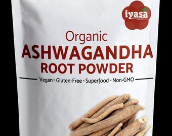 Certiified  Organic Ashwagandha Root Powder  Withania Somnifera, Raw Superfood, Pouch of 4 8 16 ounce 1 pound lb
