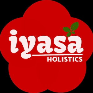May include: A red cloud-shaped logo with the white text "iyasa" and the smaller text "HOLISTICS" below. A green leaf design is above the word "iyasa".