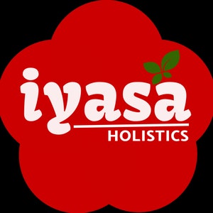 May include: A red cloud-shaped logo with the white text "iyasa" and the smaller text "HOLISTICS" below. A green leaf design is above the word "iyasa".