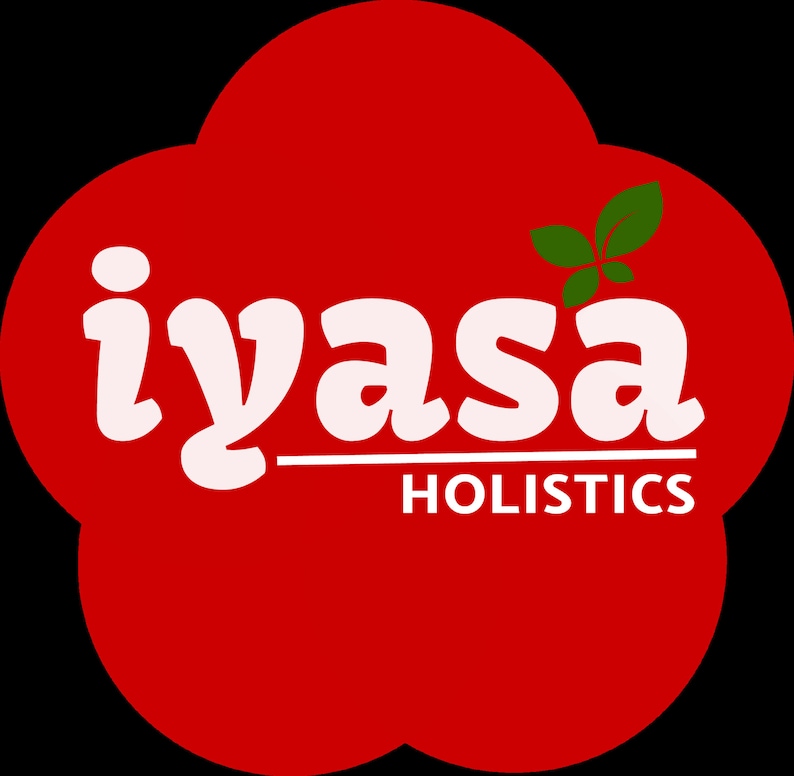 May include: A red cloud-shaped logo with the white text "iyasa" and the smaller text "HOLISTICS" below. A green leaf design is above the word "iyasa".