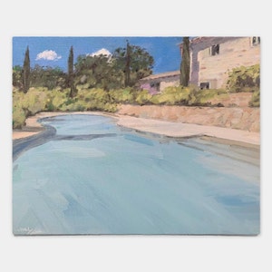 Belas Artes, Original, Pintura a Óleo, Impressionista, Contemporânea, Piscina, Paisagem (sem moldura)