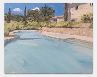 Fine Art, Original, Oil Painting, Impressionist, Contemporary, Swimming Pool, Landscape (unframed)