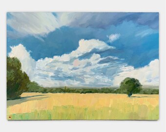 Fine Art, Original, Oil Painting, Impressionist, Countryside, Fields, Landscape (unframed)