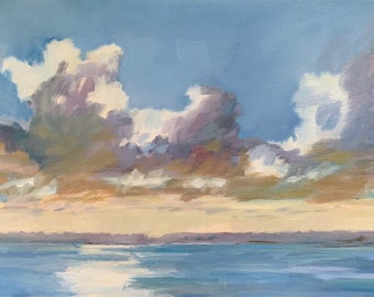 Fine Art, Original, Oil Painting, Impressionist, Sunset, Sea, Landscape (unframed)