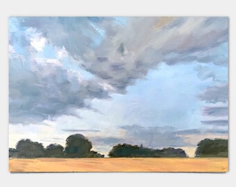 Fine Art, Original, Oil Painting, Impressionist, Countryside, Clouds, Landscape (unframed)