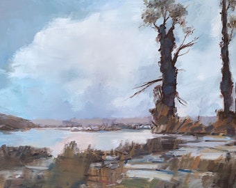 Fine Art, Original, Oil Painting, Impressionist, Countryside, Water, Landscape (unframed)