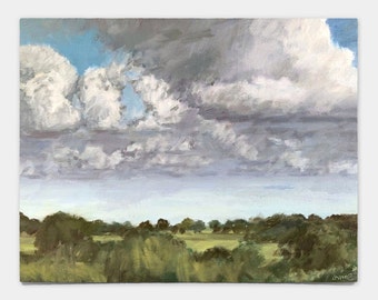 Fine Art, Original, Oil Painting, Impressionist, Countryside, Landscape, Clouds, fields (unframed)