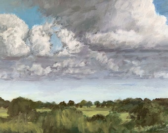 Fine Art, Original, Oil Painting, Impressionist, Countryside, Landscape, Clouds, fields (unframed)