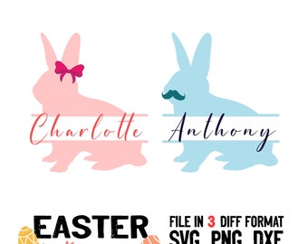 Download Art Collectibles Clip Art Digital Download Cricut Bunny Svg Glowforge Png Easter Svg Bunny Name Frame Svg Easter Bunny With Cute Bow Svg Silhouette Hat Dxf