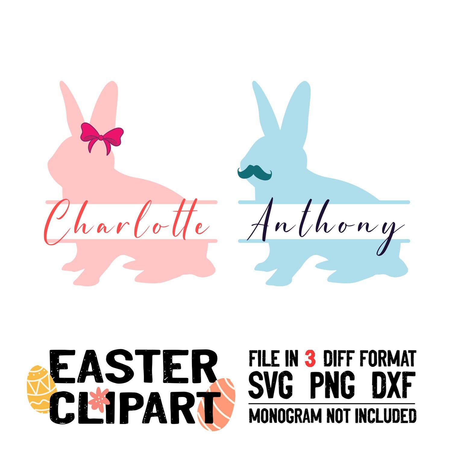 Download Easter Bunny with cute bow Svg Hat Bunny name frame Svg | Etsy