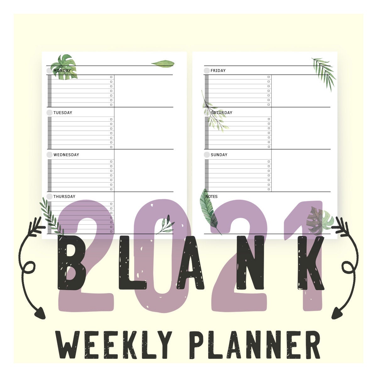 v24 blank weekly planner 2021 printable horizontal layout