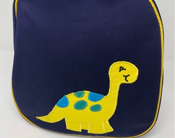 Kids Backpack - Navy Blue with baby dinosaur appliqué