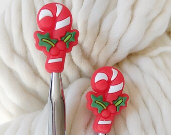 Candy Cane Knitting Needle Stoppers, Christmas Holiday Needles Protector