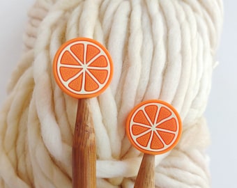 Orange Knitting Needle Stoppers, Citrus Needle Protectors (US 3-15)