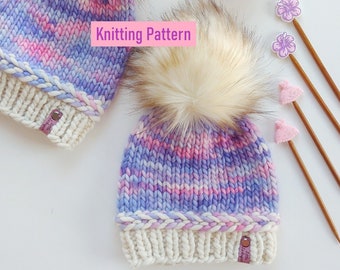 Tidal Crest Kids Beanie Knitting Pattern, Braided Brim (PDF Pattern). Baby, Toddler, Children.