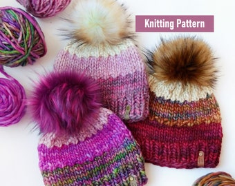 Color Snap Beanie KNITTING PATTERN // Hat Pattern // Easy Knitting Pattern // Super Bulky Knitting Pattern // Color Knit Hat Pattern