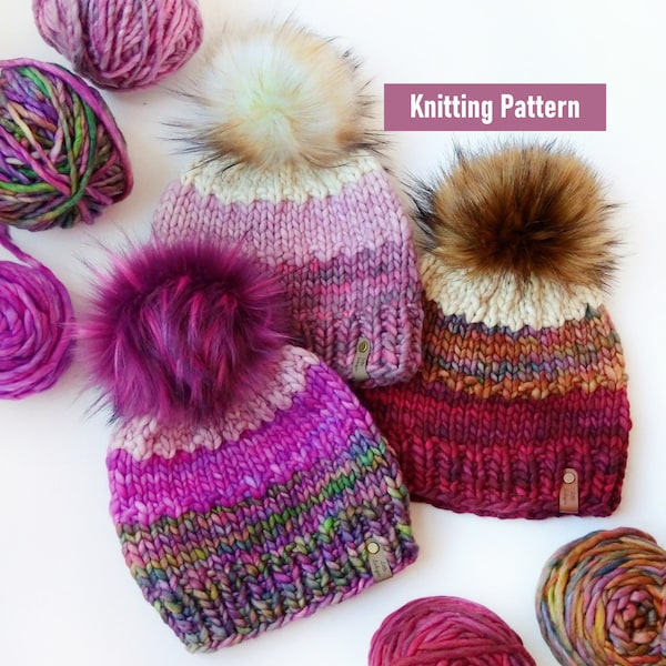 Color Snap Beanie KNITTING PATTERN // Hat Pattern // Easy Knitting Pattern // Super Bulky Knitting Pattern // Color Knit Hat Pattern