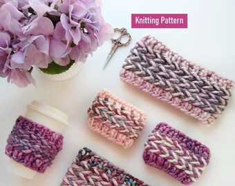 Banded Braids Headband and Cup Cozy KNITTING PATTERN / Unique Pattern / Unique Headband / Knit Pattern / Cup Cozy
