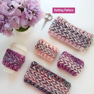 Banded Braids Headband and Cup Cozy KNITTING PATTERN / Unique Pattern / Unique Headband / Knit Pattern / Cup Cozy