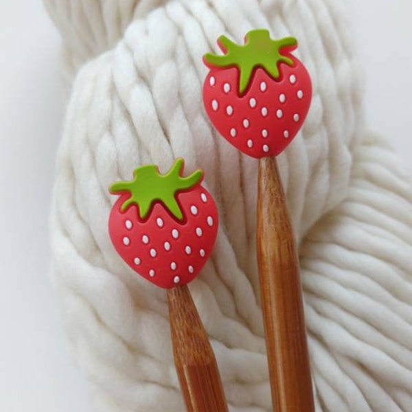 Strawberry Knitting Needle Stitch Stoppers. Needle Protectors. Knitting Needle Stoppers. Knitting Notions, Accessories, Supplies, Tools.