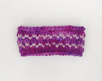 Child's Hand Knit Merino Wool Headband, Purple Pink Ear Warmer
