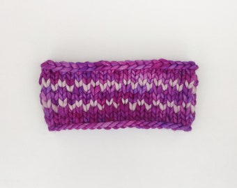 CHILD Purple Pink Soft Merino Wool Headband. Twinkling Lights Headband. Luxury Headband. Comfy Ear Warmer Malabrigo Rasta Knitted Headband