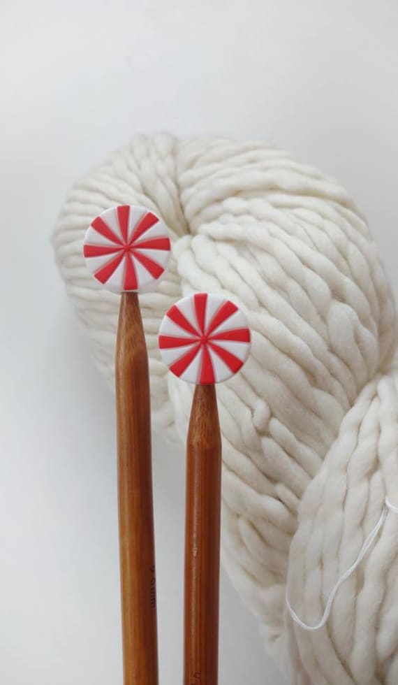 Red White Swirl Knitting Needle Stitch Stoppers. Needle Protectors.  Knitting Needle Stoppers. Knitting Notions, Supplies, Tools. Accessories