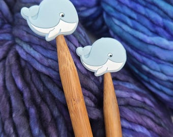 Blue Whale Knitting Needle Stitch Stoppers. Needle Protectors. Knitting Needle Stoppers. Knitting Notions, Accessories, Supplies, Tools.