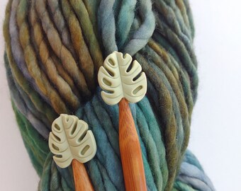 Sage Green Monstera Leaves Knitting Needle Protectors. Knitting Needle Stitch Stoppers. Notions, Accessories, Supplies, Tools. Light Green