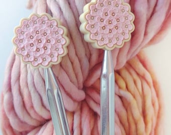 Pink Hydrangea Knitting Needle Stoppers, US 3-15, Needle Protectors
