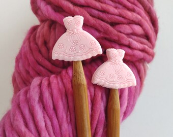 Light Pink Dress Knitting Needle Stitch Stoppers, Needle Protectors, US 3-15