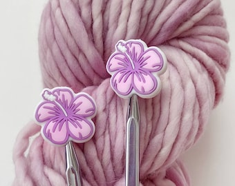 Purple Hibiscus Knitting Needle Stoppers, US 3-15, Needle Protectors