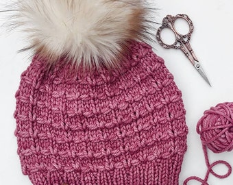 Adult Cable Knit Merino Wool Hat: Double Brim, Dusty Rose  display picture 1
