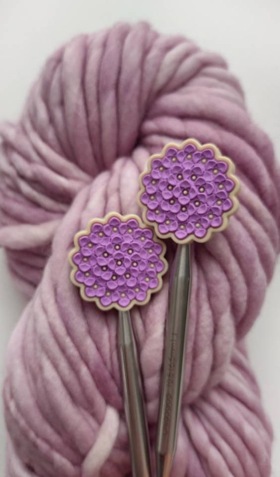Purple Hydrangea Knitting Needle Stitch Stoppers. Needle Protectors. Knitting Needle Stoppers. Flower Knitting Notions Accessories Supplies.