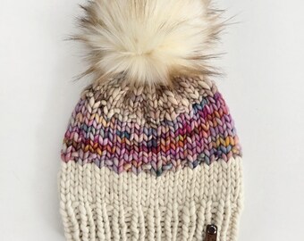 Luxury Merino Wool Adult Hand Knit Hat. Color Snap Beanie.