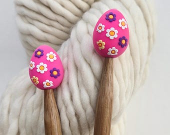 Floral Easter Egg Knitting Needle Protectors. Stitch Stoppers, US 3-15.