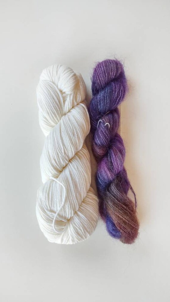 Knitting kit. 1 skein White Malabrigo Rios. 1 skein Malabrigo Mohair. Soft super wash worsted yarn. Soft mohair/silk. Pattern NOT included