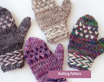 Banded Braids Mittens KNITTING PATTERN 3 SIZES. Women's S/M, M/L & Baby Mitts. Unique Pattern. Super Bulky Yarn. Warm Mittens. Knit Pattern.