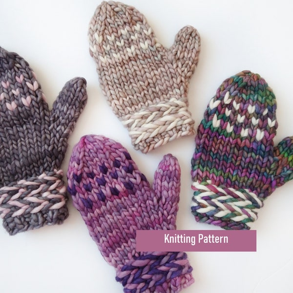 Banded Braids Mittens KNITTING PATTERN 3 SIZES. Women's S/M, M/L & Baby Mitts. Unique Pattern. Super Bulky Yarn. Warm Mittens. Knit Pattern.